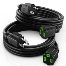 12/3 Extension Cord 6 Feet 12AWG 2 Pack Black 1-Outlet Heavy Duty Indoor SJTW