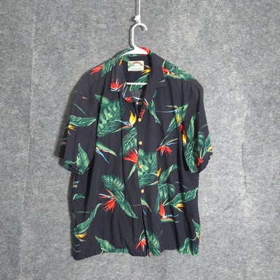 Paradise Found Hawaiian Shirt Mens XL Black Bird of Paradise Aloha Camp Rayon