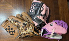 Youth Baseball Gloves 9  Rawlings, 11  Adidas, 81/2  Franklin Brown, Pink