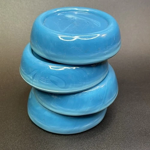 Rare Vintage Set of 4 Blue Milk Glass Furniture Leg Caster Cups Coaster Sliders