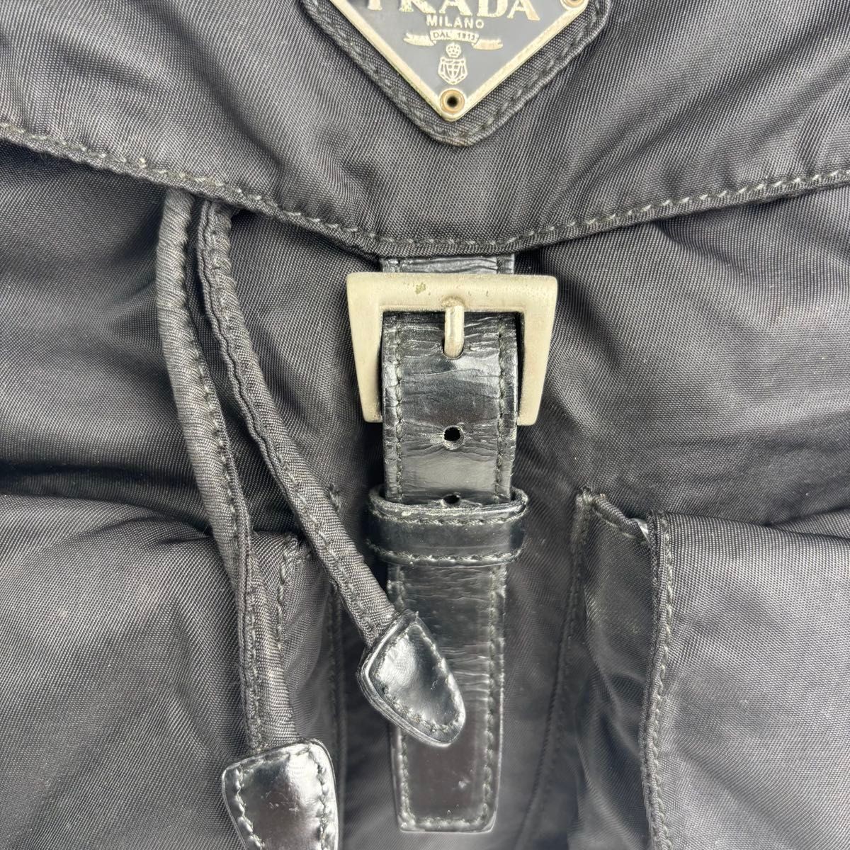 PRADA triangular logo drawstring nylon leather bl… - image 11