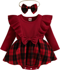 Pagliaccetto Natalizio Manica Lunga Neonata Tutina Invernale Bimba Con Bowknot N