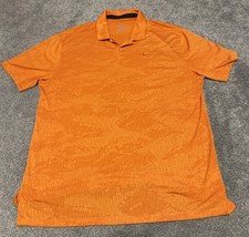Nike Dri-Fit Standard Fit Polo Orange Quarter Button Size Large Logo Pattern