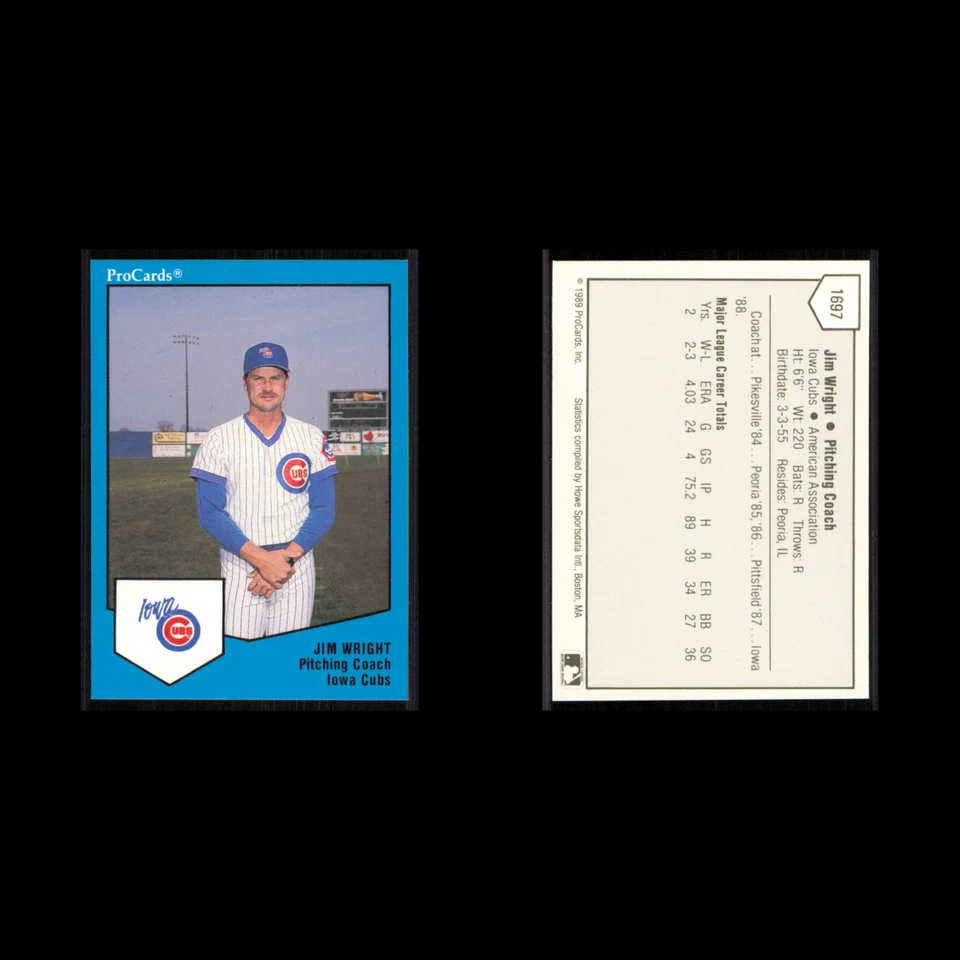 Jim Wright #1697 1989 ProCards Minor League Team Sets Iowa Cubs Baseball Card NM - Image 3 of 3