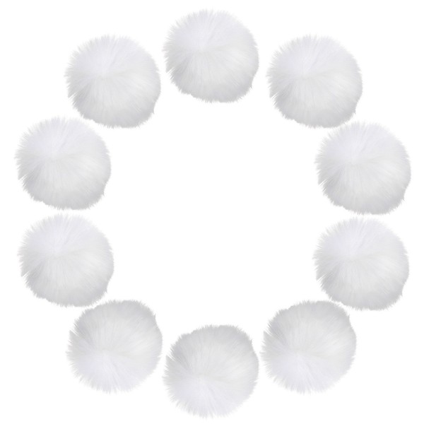 2,8 Zoll Kunstpelz-Pompon-BäLle,10 StüCk WeißE Kunstpelz-Pompons FüR HüTe-image