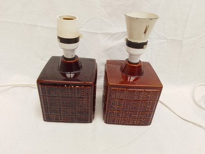 Pair Of Square Robert Jefferson for POOLE POTTERY ~ Lamp Bases MCM Brown Glaze