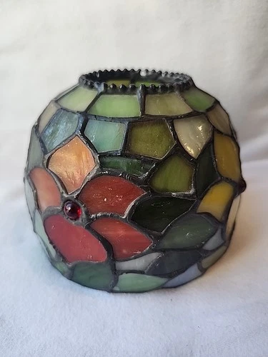 VTG mosaic stained glass lamp shade hand crafted FLORAL FLOWERS