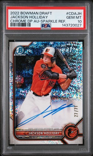 2022 Bowman Chrome Draft Jackson Holliday Sparkle Refractor Auto 27/71 PSA 10