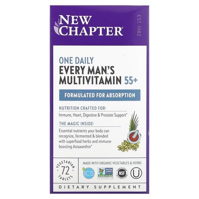 2 X  New Chapter, One Daily Every Mans Multivitamin 55+, 72 Vegetarian Tablets
