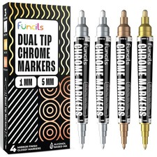 Funcils Liquid Chrome Paint Pen - 4 1MM/5MM Dual Tip - Silver, Copper, Gold