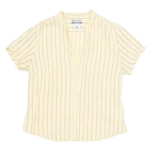 COLUMBIA Womens Shirt Yellow V-Neck Striped L