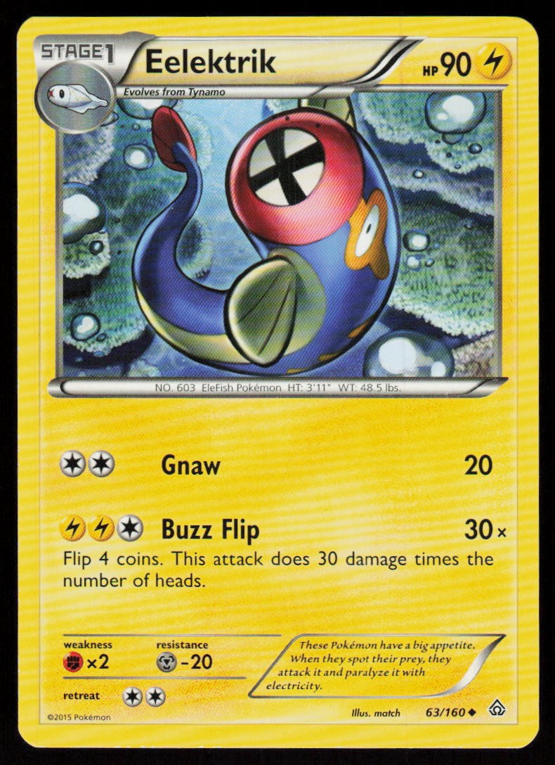 Eelektrik 63/160 Uncommon Primal Clash Pokemon Near Mint