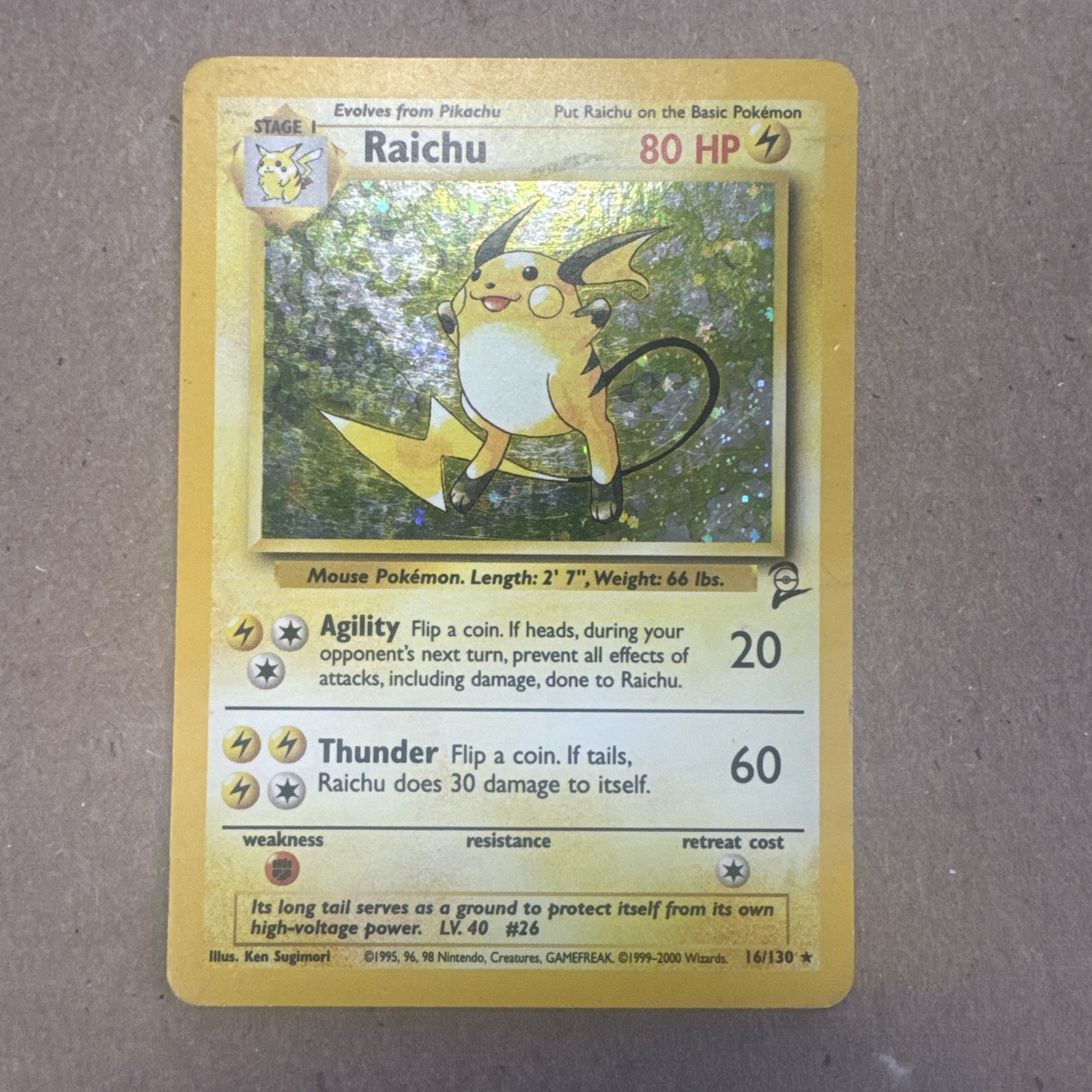 Raichu - 16/130 - Pokemon Base Set 2 Holo Rare Card WOTC NM
