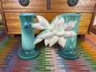 Roseville 5 1/2" Gate Vase (Double Bud) Clematis Forest Green