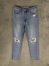 American Eagle Jeans Womens 6 Blue Light Wash Distressed Denim Hi Rise Mom Jean