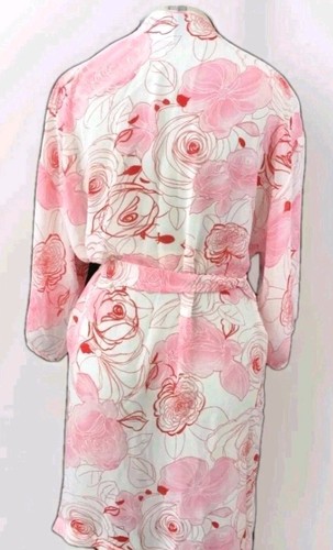 Beautiful Cato Satin White With Red Rose Print Robe Sz M - Picture 2 of 8