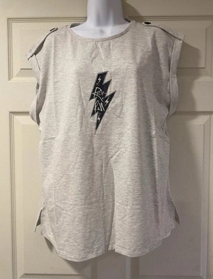 Saint and Sofia Rock N Roll  Turn Up Crew neck Tee relaxed fit   Gray 14   NWT 