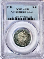 1723 Great Britain SSC George I South Sea Company Silver Shilling PCGS AU58