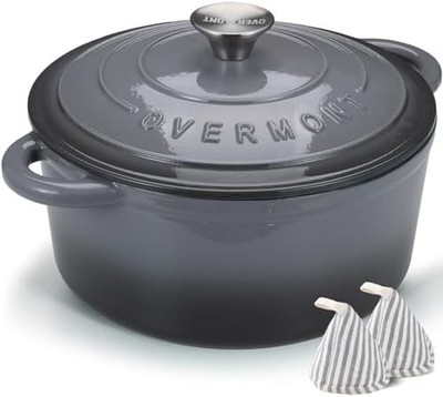 Overmont Enameled Cast Iron Dutch Oven - 4.5QT Pot 4.5 Quart, Sauce pan - Grey