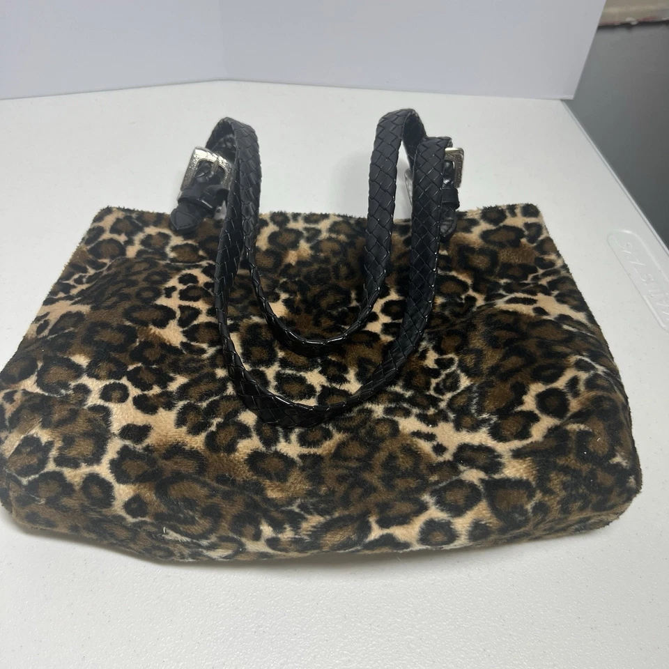 Brighton леопард печать искусственного меха ручной черный плетеный кожаные ручки стиль 100910 - Изображение 2 из 4