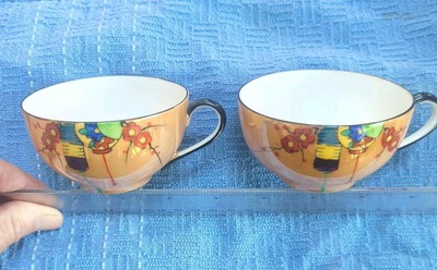 Set of Two Vintage Noritake Peach Luster Floral Tea Cups