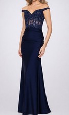 NWT Betsy  Adam Size 6 Navy Lace Sequin Corset Formal Prom Evening Gown Dress