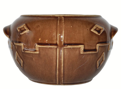 70's Vintage ARTISAN CRAFTED Brown Glazed Southwest Design Pottery Planter USA