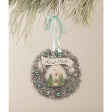 Bethany Lowe Christmas Decor The Pastel Wreath with Church Aqua Color