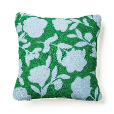 Kate Spade Green & Light Blue Rose Design 12" x 12" Beaded Accent Throw Pillow