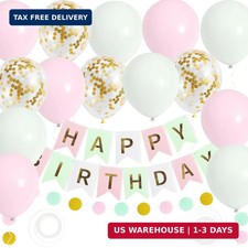 Birthday Decorations for Women Girls with Pink Green Happy Birthday Banner, Circ