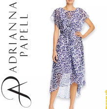 Adrianna Papell Midi Dress High Low Hem Leopard Watercolor Size 2 Purple Lined