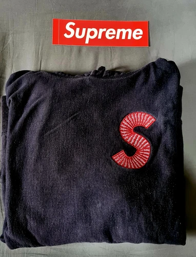 Supreme S Logo Hooded Sweatshirt Washed Out Dark Blue Size Medium FW20 Hoodie