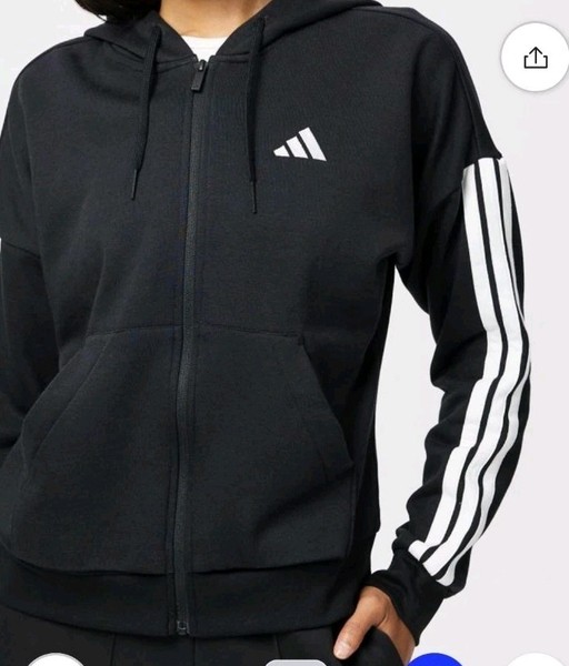 ADIDAS HOODIE ZIP UP ESSENTIAL 3 STRIPED Sz Xs 4 6  8 10 Black Ladies Teen 