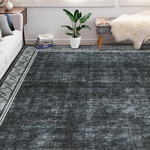 Runner Rug 2x6 Feet Washable Geometric Border Hallway Runner, Non-Slip Stain - Picture 6 of 8
