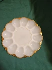 Anchor Hocking White Egg Plate With Gold Trim Scalloped Edge