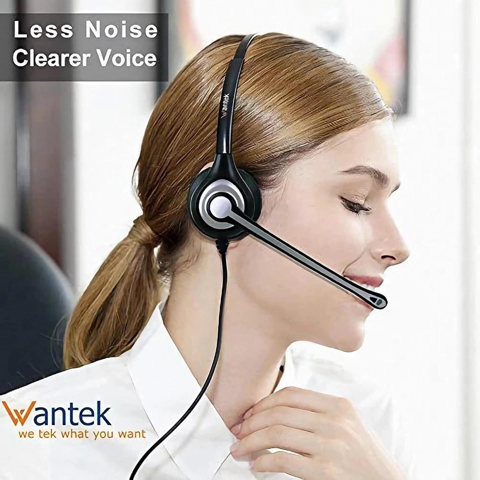 Office Phone Headset Noise Cancelling Mic Compatible Polycom Plantron Wantek RJ - Image 3 of 3