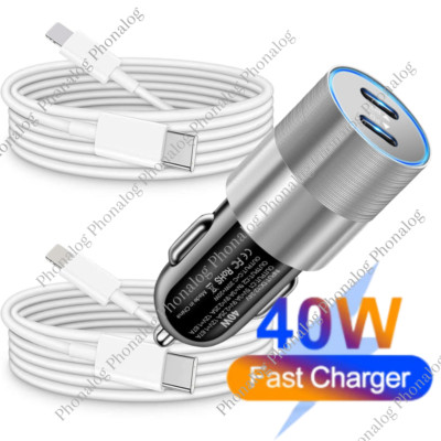 40W Dual Port USB-C Fast Car Charger PD For iPhone 14 13 12 11 Pro Max XR XS 8 7