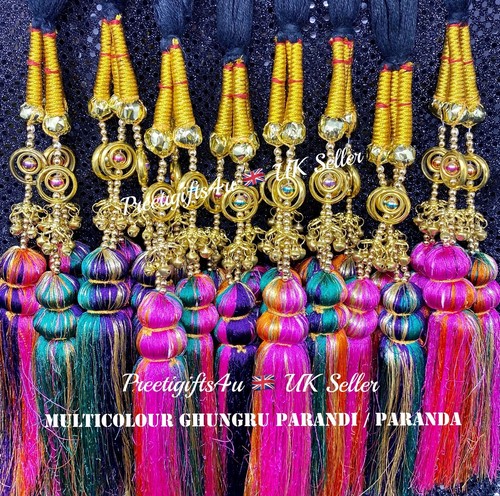 Novia india Punjabi Paranda Mehndi Jagoo oro Ghungru multicolor seda parandi - Imagen 4 de 9
