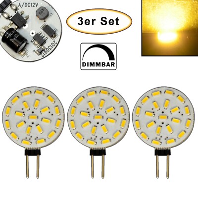 3x G4 1,4 Watt 12V AC/DC dimmbar warmweiß LED Leuchtmittel Scheibe flach rund