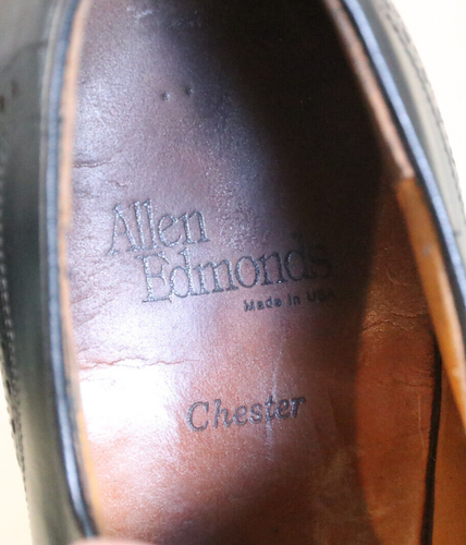 Scarpa elegante Allen Edmonds Chester 1903 in pelle nera con punta alare e brogue 11,5D - Foto 7 di 10
