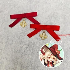Genshin Impact Klee Headwear Four Leaf Clover Ribbon Duckbill Clip Hairpin