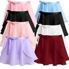 Kid Girls Ballet Dance Dress Dancewear Mini Pull-On Wrap Waist Tie Chiffon Skirt