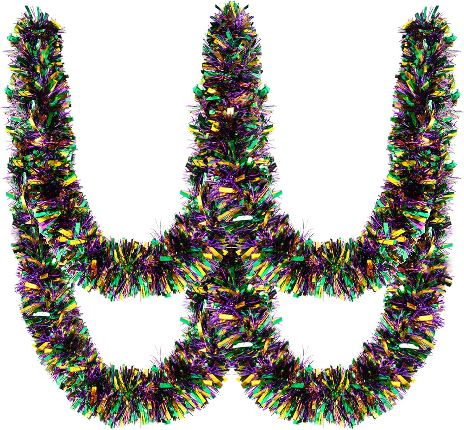 33FT Mardi Gras Tinsel Garland Purple Green Gold Metallic Twist Foil Tinsel Garl