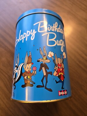Vintage Happy Birthday Bugs Jelly Bean Tin (Empty) Warner Bros Looney Tunes NICE