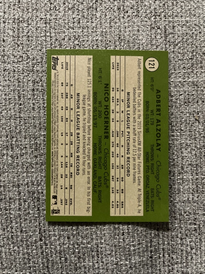 2020 Topps Heritage Adbert Alzolay Nico Hoerner #121 Rookie RC Chicago Cubs - Image 2 of 2