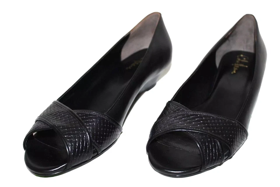 🔥New COLE HAAN Air Elly 8 US Woven Black Premium Cowhide Leather Peep-Toe Wedge - Image 2 of 4