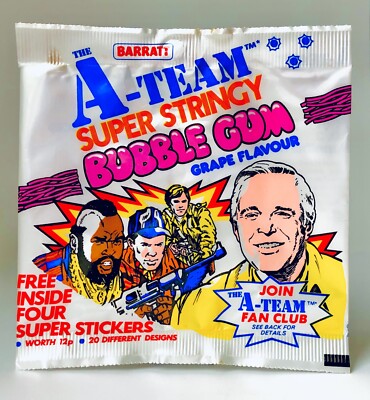 Vintage 1983 Barratt A-TEAM Bubble Gum Pouch Wrapper candy container HANNIBAL