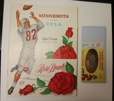 1962 ROSE BOWL NCAA FOOTBALL PROGRAM UCLA VS. MINNESOTA RARE W/ GAME TICKET