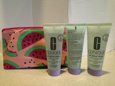 3x Clinique All About Clean Liquid Facial Soap-Mild-2.5oz Each Total 7.5oz + Bag