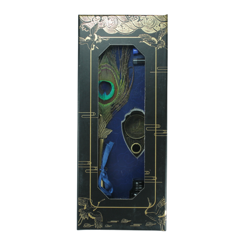 Calligraphy Pen Set Ink, Pen, & Holder 25cm Peacock Feather Cartridge Gift - Picture 2 of 3